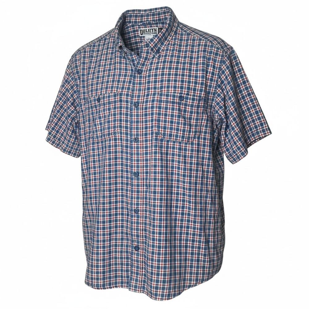 Duluth Trading Co Men's XL Flannel Shirt Cotton Short Sleeve Button Down Check
